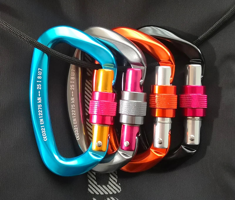 25KN Professional Climbing Carabiner D Shape Aviation Aluminum Safety Lock Outdoor Climbing Ascend Mountaineering Equipment