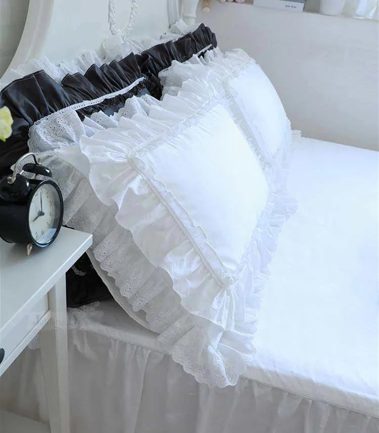 1 piece Princess Pure White Double Layer Lace Flounced Cotton Wedding Pure Cotton Bedding Pillowcase pillow cover fall decor