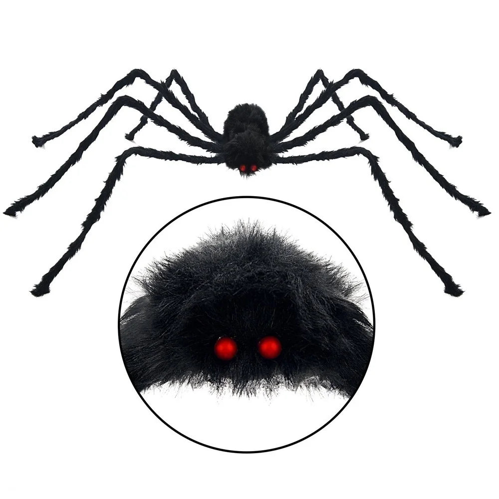 150/200cm Black Scary Giant Spider Huge Spider Web Halloween Decoration Props Haunted House Holiday Outdoor Giant Decoration