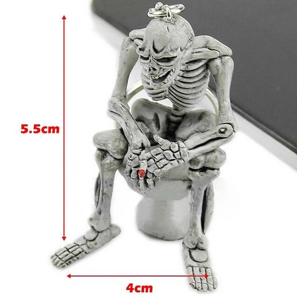 Skull Skeleton In Toilet Purse Bag Rubber Keychain Figure Keyring Key Chain Man Gift Car Bag Pendant Luxury Accessory 2024