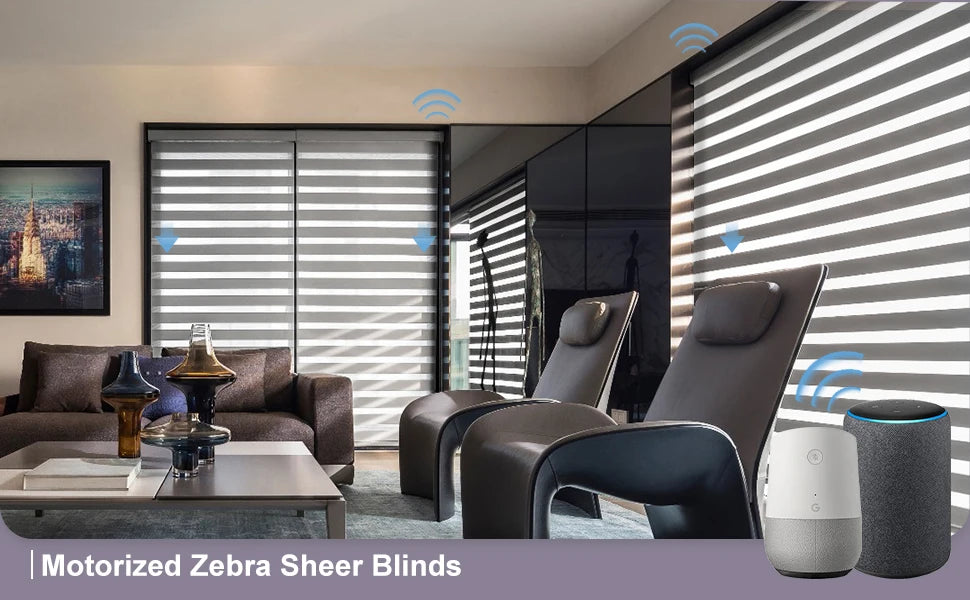 Automated Window Blinds No Drills Blackout Day Night Zebra Blinds Cover