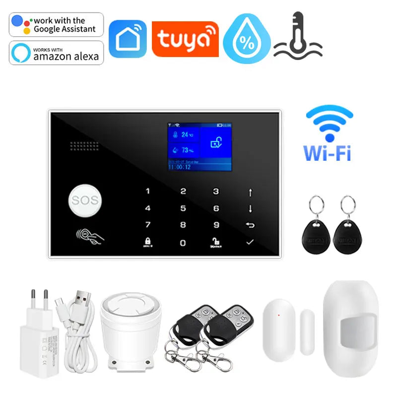 Tuya WIFI GSM Home Security Alarm System Support Temperature Humidity 433MHz Burglar Host Smart Life App Control Alexa Google