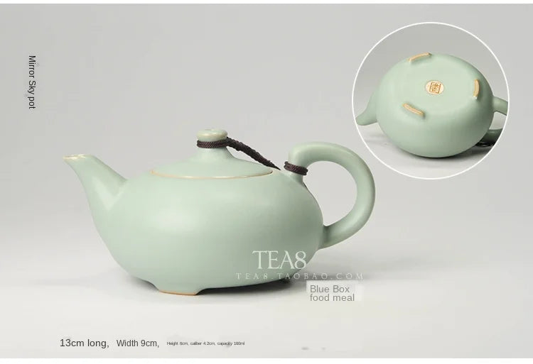 Azure Ru Ware Teapot High-End Authentic Gracked Glaze Little Pot of Vintage Pot Porcelain Kung Fu Kettle Tea Ceramic Teapot