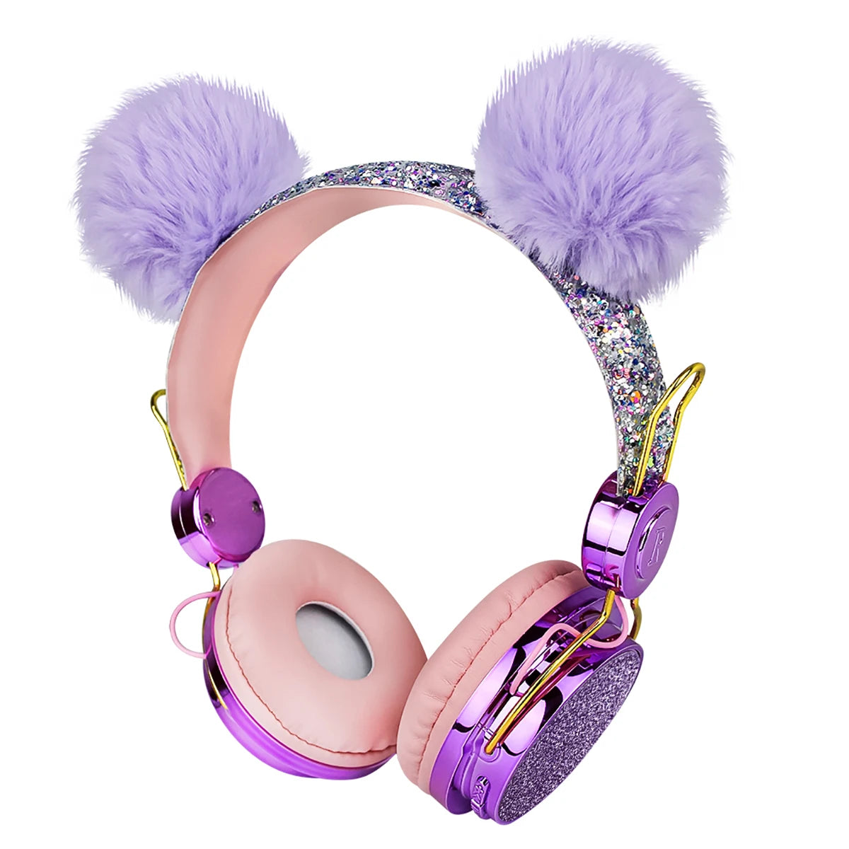 Bling Girl Kid Bluetooth Wireless Headphone With Microphone Luxury Glitter Cute Hairball Music Helmet Wired Phone Headset Gift