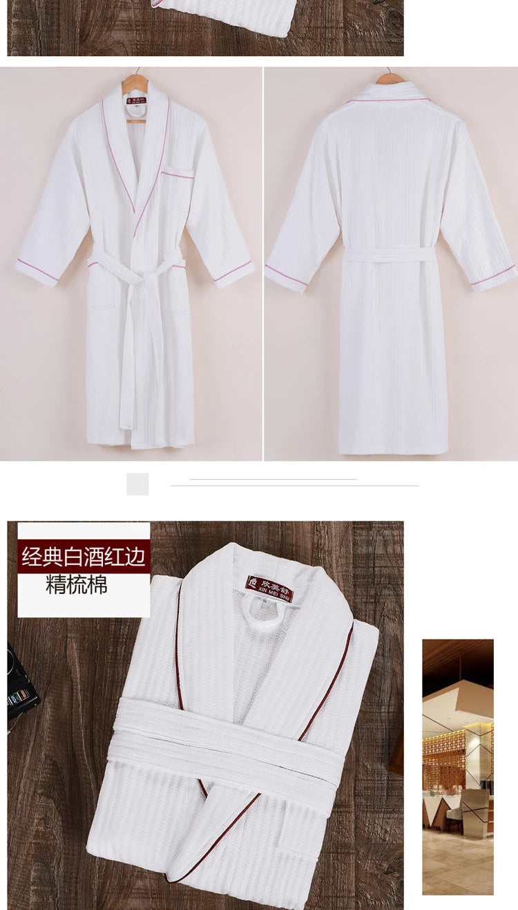 Men's Waffle Bathrobe, Long Design Kimono, Couple Nightgown, Plus Size Robe, Sleep Robe, 100% Cotton, Summer