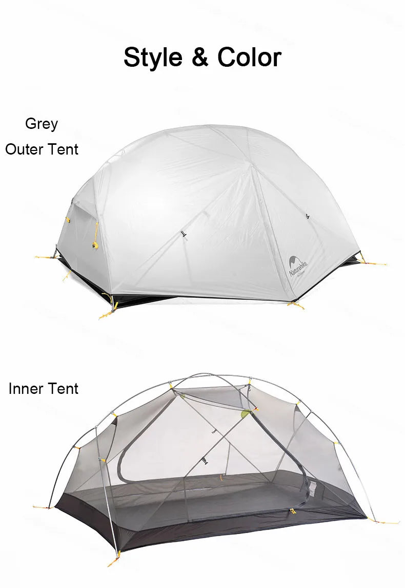 Naturehike Camping Tent 2 Person Mongar Ultralight Tent Outdoor Travel Tent Double Layer Waterproof Tent 3 Season Portable Tent