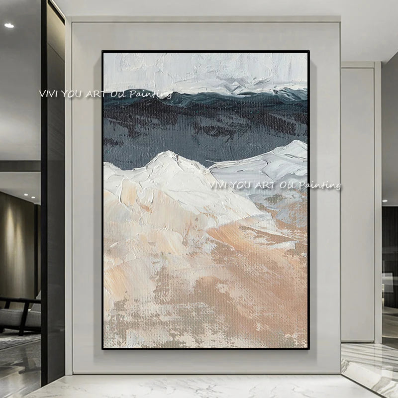 The 100%Hand Painted Simple Nature Oil Paintings on Canvas Abstract Painting Wall Picture for Decor Artwork Gray Mountain View