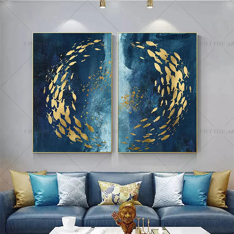 2020 New Handmade Golden Fish Oil Painting Canvas Wall Art Paint Home Decor Home Decoration Wall No Frame