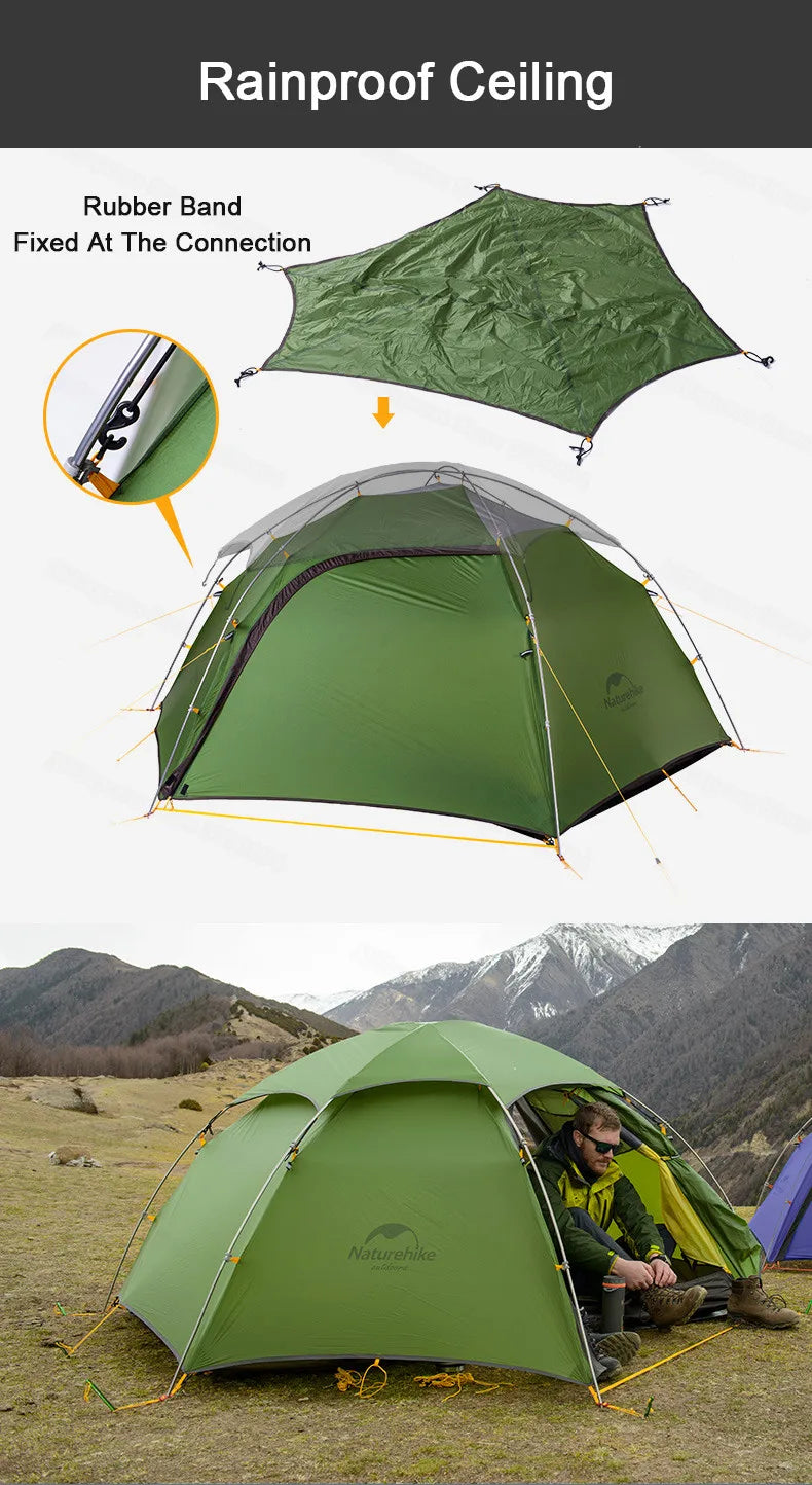 Naturehike Cloud Peak 2 Camping Tent 2-Person 20D Waterproof Ultralight Outdoor Travel Double Layer Tent 4-Season Use