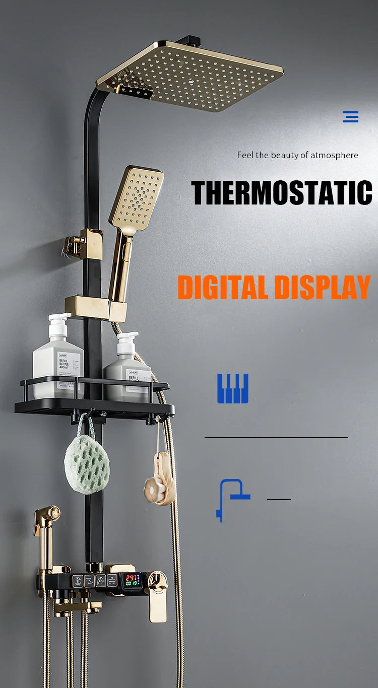 Smart Thermostatic Shower System Bathroom LED Light Digital Shower Set Wall Mount SPA Rainfall Bath Faucet Modern Luxury Grifos