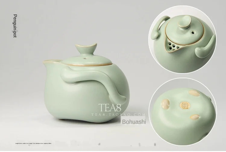 Azure Ru Ware Teapot High-End Authentic Gracked Glaze Little Pot of Vintage Pot Porcelain Kung Fu Kettle Tea Ceramic Teapot