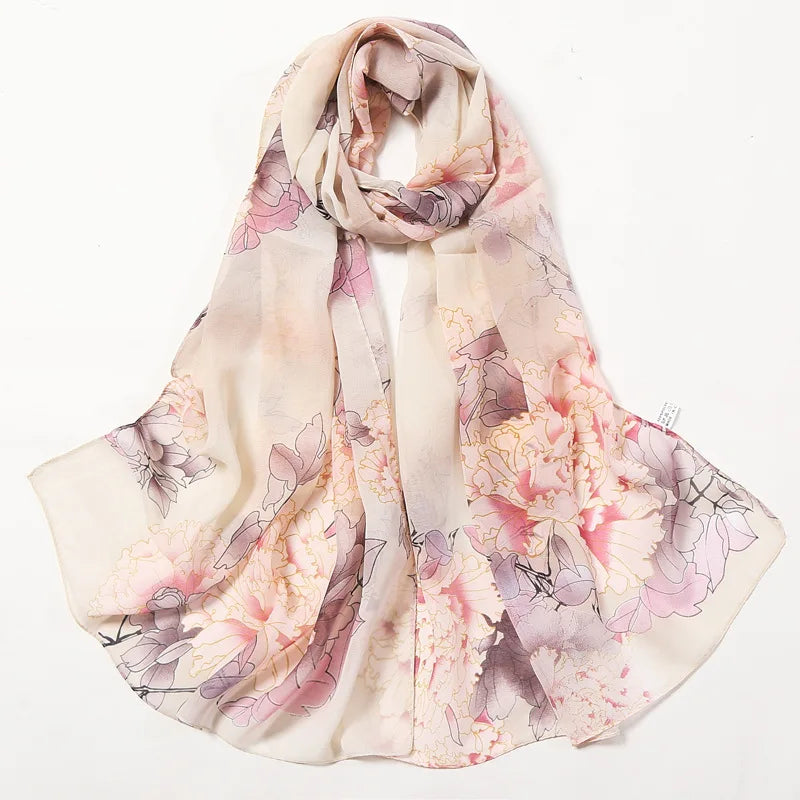 Fashion Women Silky Georgette Chiffon Floral Printing Beach Scarf Shawls Long Wraps Shawl Beach Scarf Kerchief Female Foulard