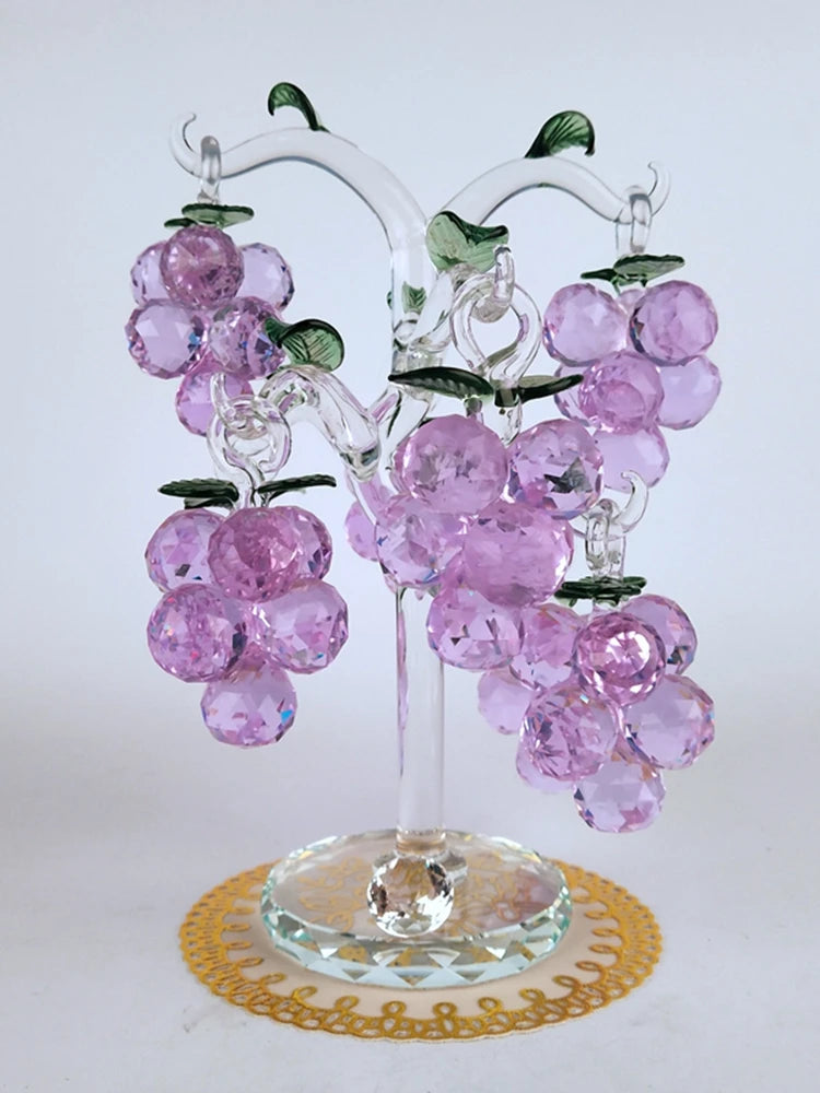 High-end Crystal Clear Chirstmas Tree Hanging Ornaments Fengshui Craft Crystal Glass Purple Grapes Figurine Home Decor Xmas Gift