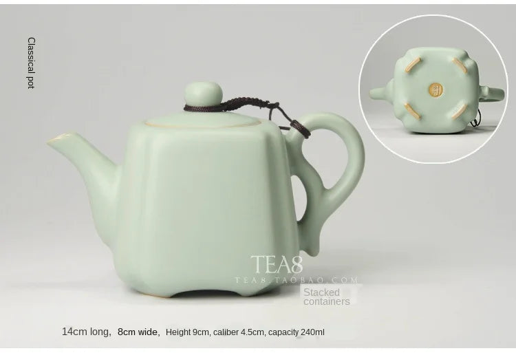 Azure Ru Ware Teapot High-End Authentic Gracked Glaze Little Pot of Vintage Pot Porcelain Kung Fu Kettle Tea Ceramic Teapot