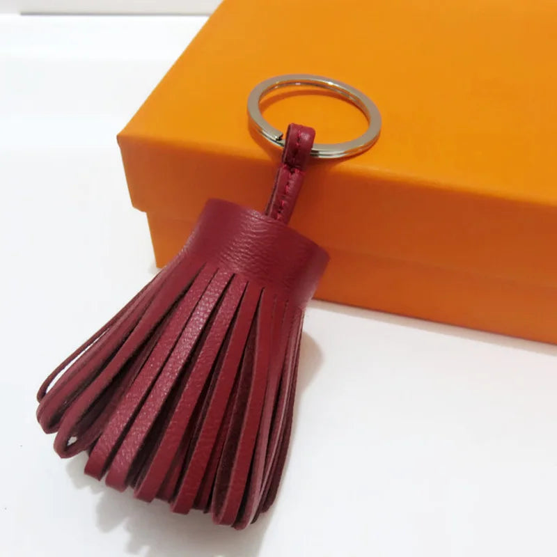 Luxury Personalized Handmade Real Leather Tassel Keychain Metal Keyring Women Bag Charm Accessory Handbag Charm KeyChain Holder