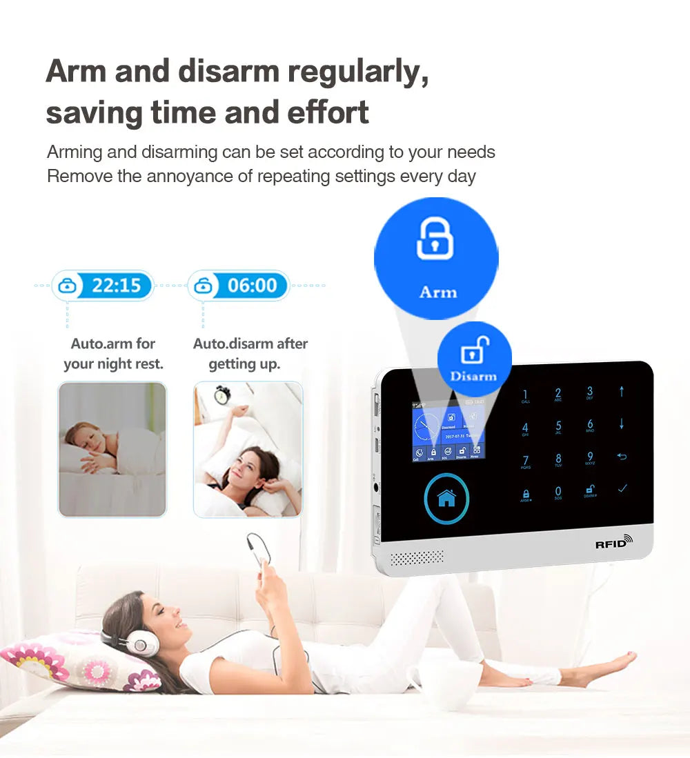 GauTone PG103 tuya WiFi Alarm System Security Home with RFID Card Motion Sensors Smart Life app Control only black