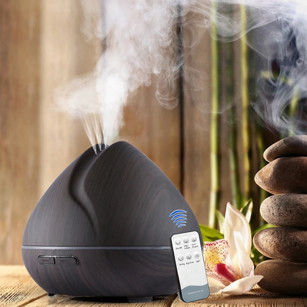 550ML Essential Oil Aroma Diffuser Aromatherapy Ultrasonic Air Humidifier With Wood Grain Remote Cotrol 7 LED Lamo For Home