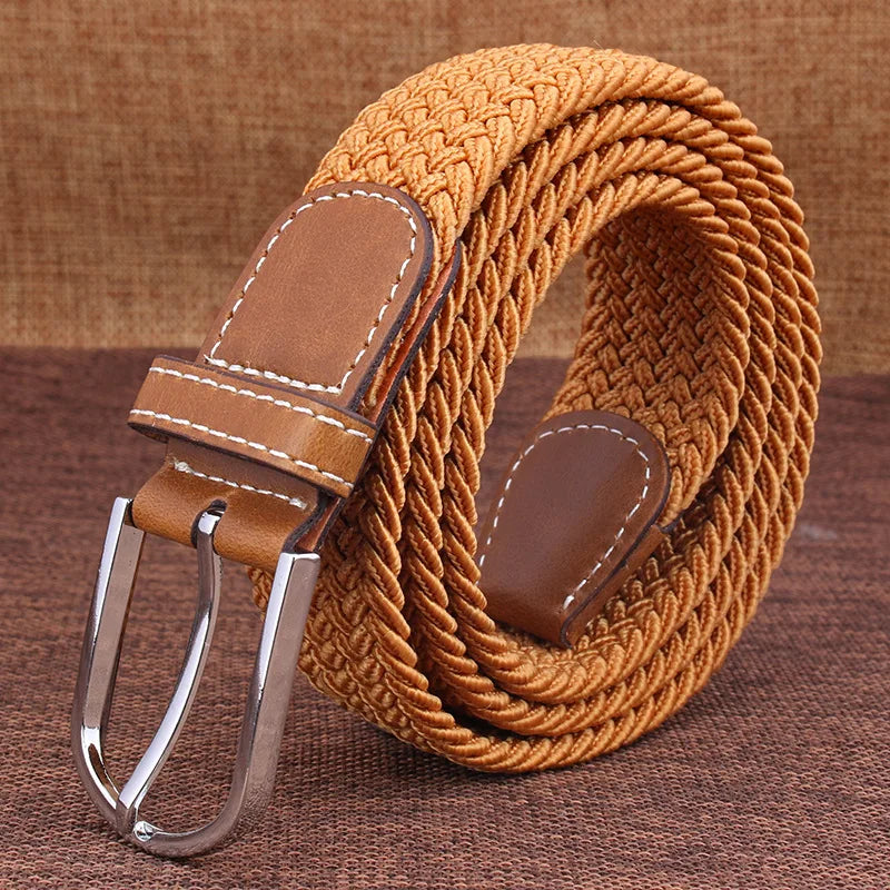 Men Women Casual Knitted Pin Buckle Belt Woven Canvas Elastic Stretch Webbing for Jeans Fashion Men's  Expandable