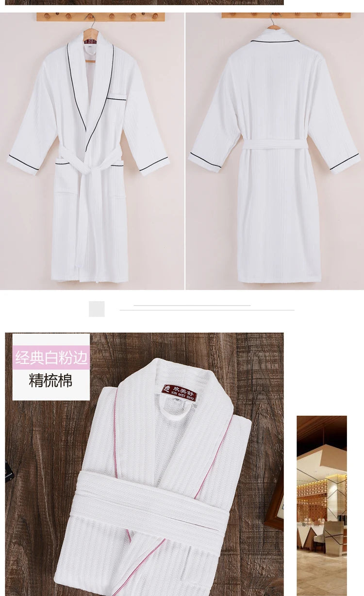 Men's Waffle Bathrobe, Long Design Kimono, Couple Nightgown, Plus Size Robe, Sleep Robe, 100% Cotton, Summer