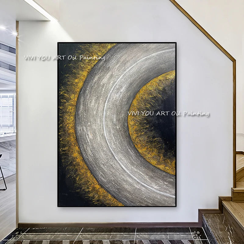 The Simple Large Half Circle New Abstract Handmade Mural Corridor Oil Painting On Canvas Wall Art Picture for Office Decoration