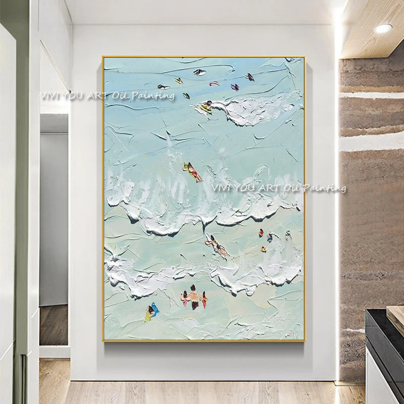 The Handmade Sea Beach View Man Oil Painting On Canvas Creative Nature Wall Art Pictures For Hotel  Home Decoration Happy Time