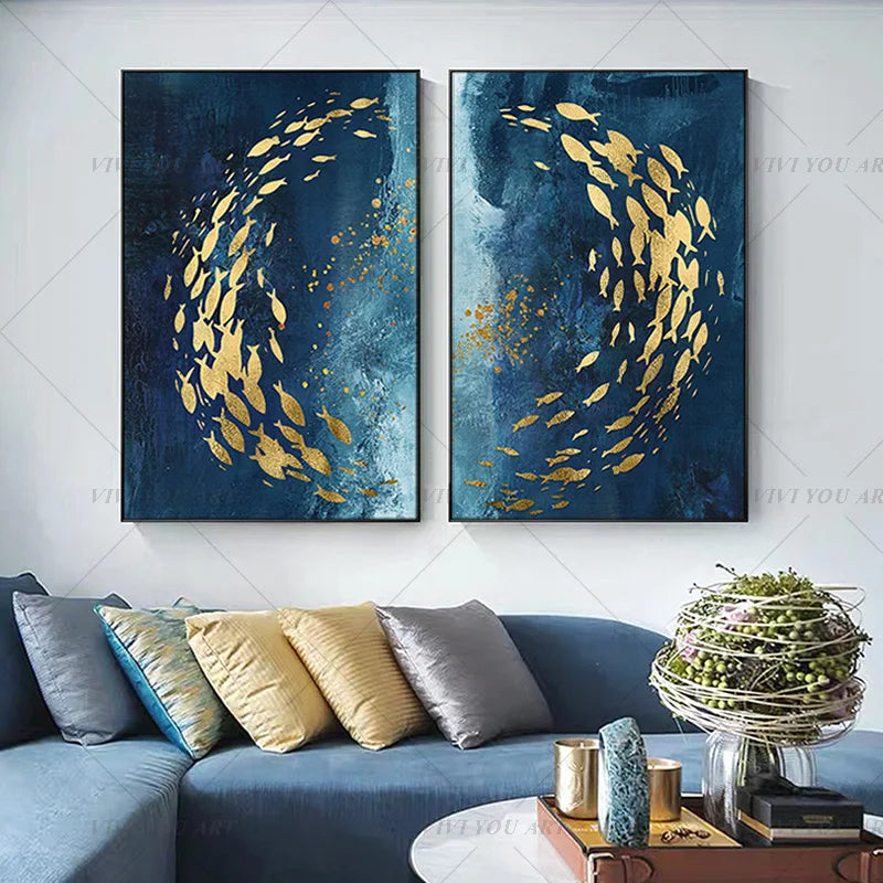 2020 New Handmade Golden Fish Oil Painting Canvas Wall Art Paint Home Decor Home Decoration Wall No Frame