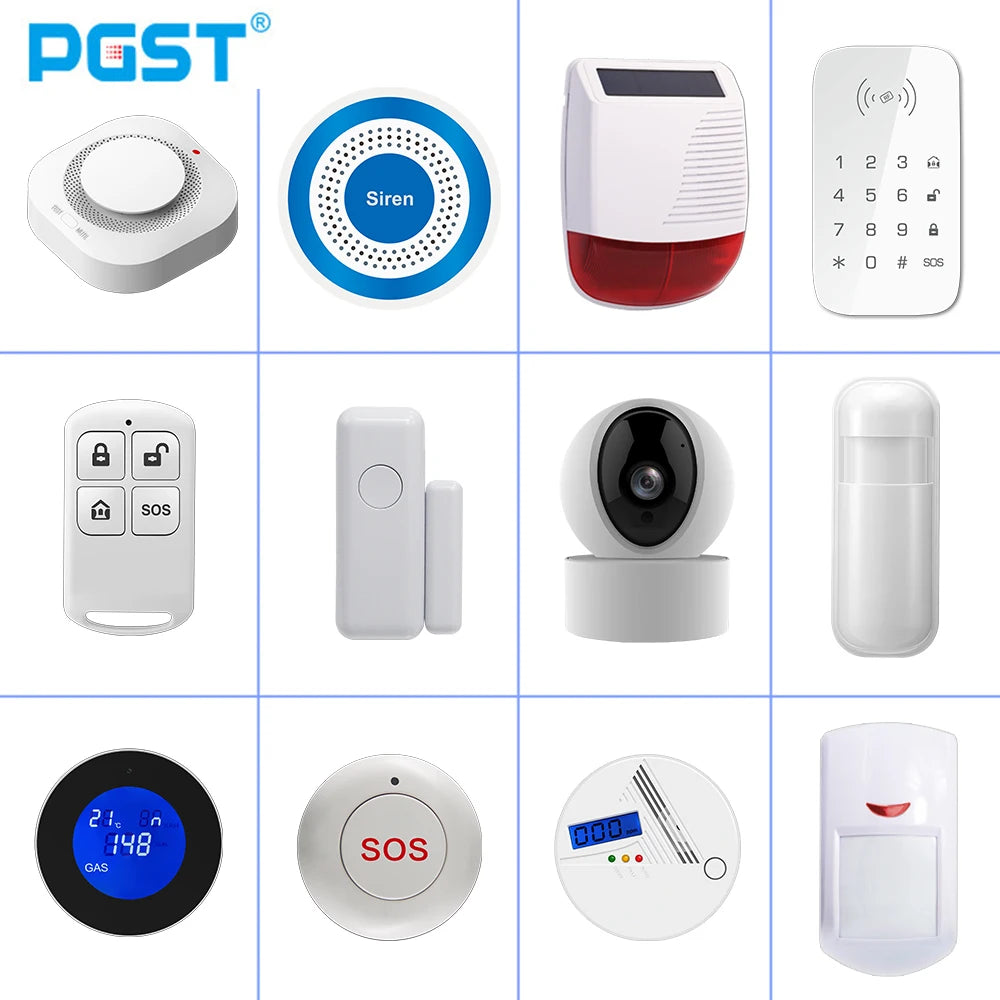 PGST 433MHz All Touch Screen Wireless WIFI GSM RFID Card Burglar Alarm System Smart Home Security DIY Alarm TUYA Smart Life