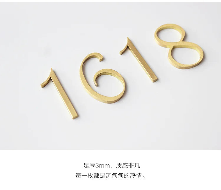 Brass Digital House Number Customized Home Self-Adhesive High-End Creative Hotel Metal Number Plate Vintage Ornament