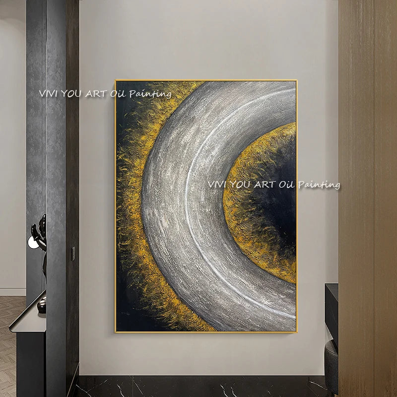 The Simple Large Half Circle New Abstract Handmade Mural Corridor Oil Painting On Canvas Wall Art Picture for Office Decoration