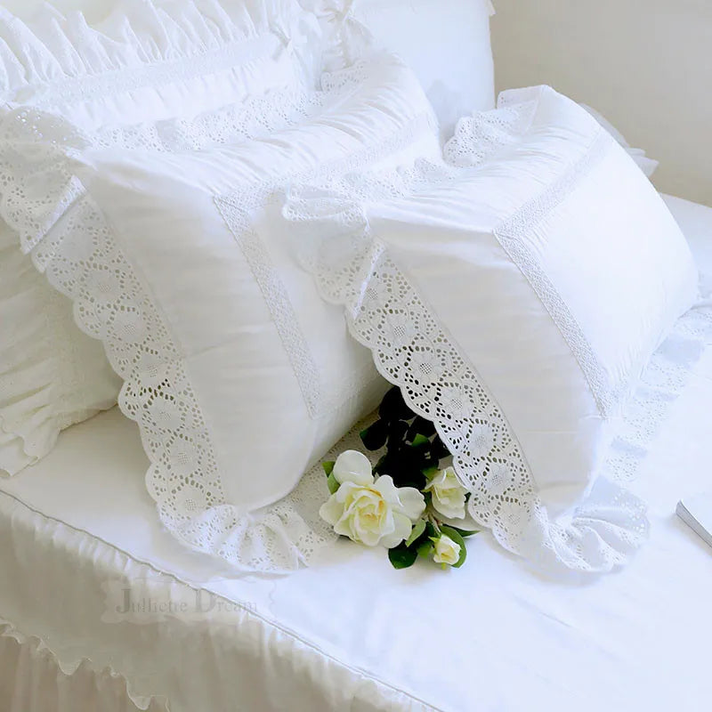 1 piece Princess Pure White Double Layer Lace Flounced Cotton Wedding Pure Cotton Bedding Pillowcase pillow cover fall decor