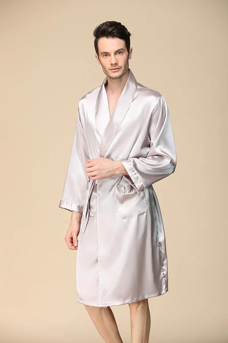 New Arrival Luxury Designer Men's Silk Kimono Robe Novelty Long Sleeve Sleepwear Bathrobe Satin Nightgown Summer Home Clothing