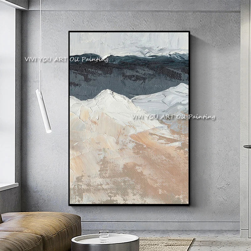 The 100%Hand Painted Simple Nature Oil Paintings on Canvas Abstract Painting Wall Picture for Decor Artwork Gray Mountain View