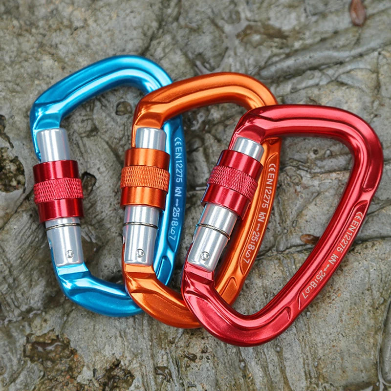 Rock Climbing Carabiner 25KN Professional Mountaineering D Shape Screw Gate Lock Buckle Carabiners Ascend Equipement