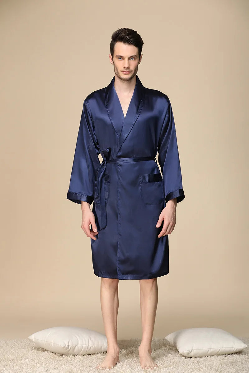 New Arrival Luxury Designer Men's Silk Kimono Robe Novelty Long Sleeve Sleepwear Bathrobe Satin Nightgown Summer Home Clothing