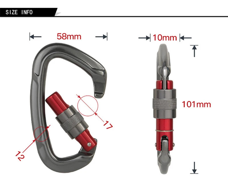 Rock Climbing Carabiner 25KN Professional Mountaineering D Shape Screw Gate Lock Buckle Carabiners Ascend Equipement