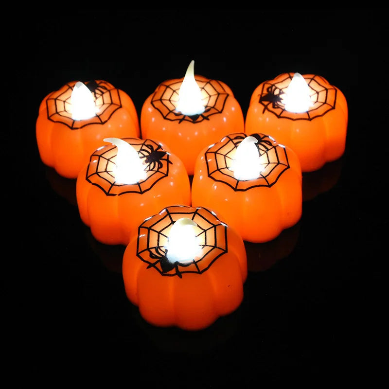 6Pcs/lot LED Pumpkin Light Halloween Decoration Ornaments Flickering Flameless Nigh Lamp Holloween Party Decoration Supplies