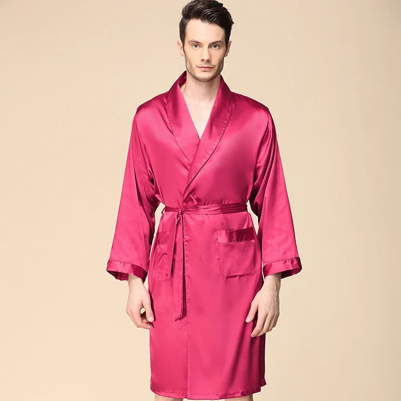 New Design High-quality Satin Silk Sleepwear Bathrobe Nightgown Kimono Men Solid Color Nightwear Pajama Male Robe халат мужской