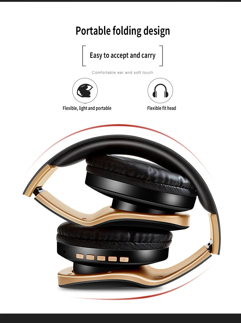 Wireless Bluetooth Headphones Noise Reduction Headset Foldable Stereo Bass Sound Adjustable Earphones With Mic for Smartphone PC