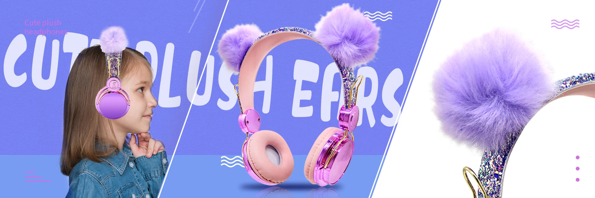 Bling Girl Kid Bluetooth Wireless Headphone With Microphone Luxury Glitter Cute Hairball Music Helmet Wired Phone Headset Gift