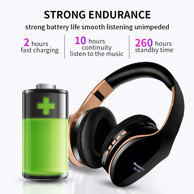 Wireless Bluetooth Headphones Noise Reduction Headset Foldable Stereo Bass Sound Adjustable Earphones With Mic for Smartphone PC