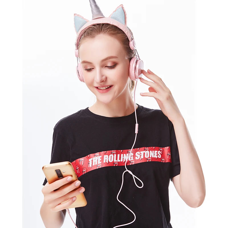 Luxury Style Headband Stereo Wired Headphones with Microphone Portable Headset for Mobile Phone iPhone Samsung girls