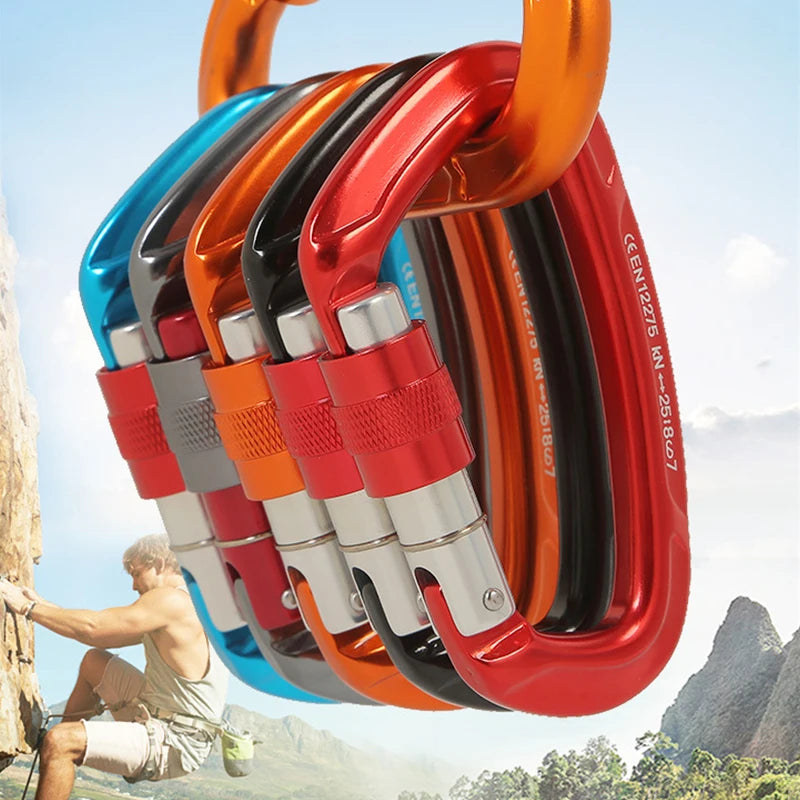 Rock Climbing Carabiner 25KN Professional Mountaineering D Shape Screw Gate Lock Buckle Carabiners Ascend Equipement