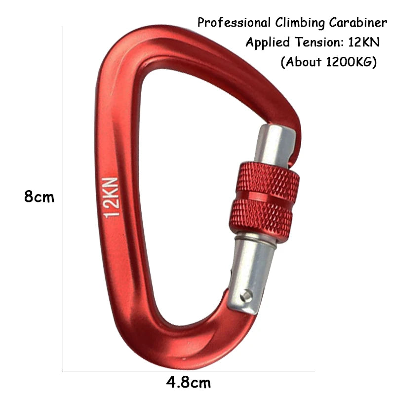 12KN Climbing Carabiner D Shape Quickdraws Professional Climbing Buckle Lock Security Safety Lock Outdoor Climbing Equipment