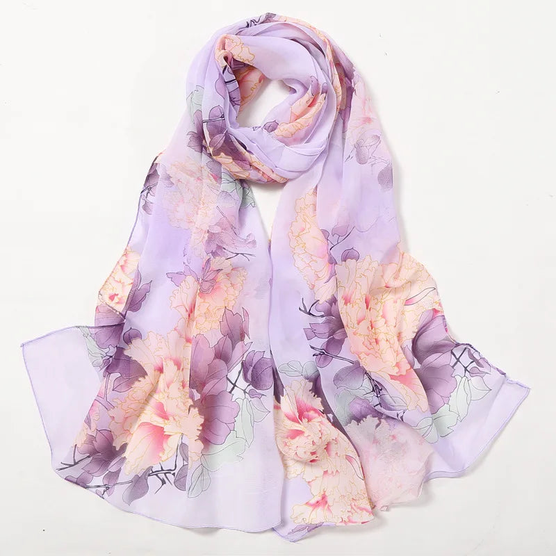 Fashion Women Silky Georgette Chiffon Floral Printing Beach Scarf Shawls Long Wraps Shawl Beach Scarf Kerchief Female Foulard