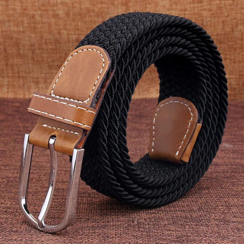 Men Women Casual Knitted Pin Buckle Belt Woven Canvas Elastic Stretch Webbing for Jeans Fashion Men's  Expandable