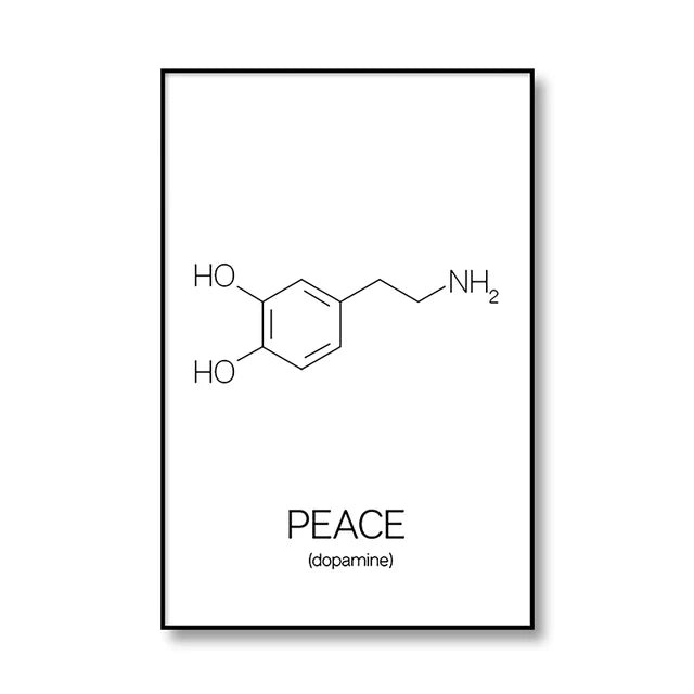 Serotonin & Dopamine Molecule Line Art – Canvas Print