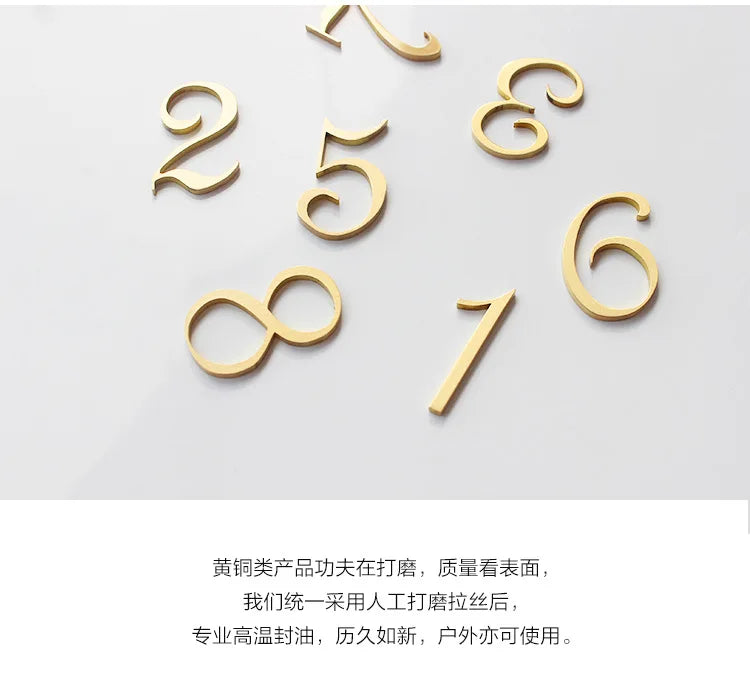 Brass Digital House Number Customized Home Self-Adhesive High-End Creative Hotel Metal Number Plate Vintage Ornament