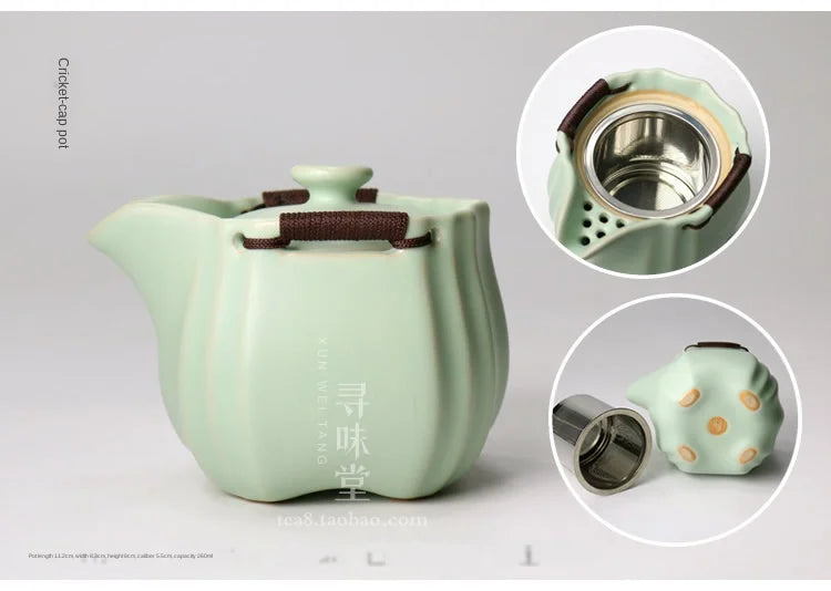 Azure Ru Ware Teapot High-End Authentic Gracked Glaze Little Pot of Vintage Pot Porcelain Kung Fu Kettle Tea Ceramic Teapot