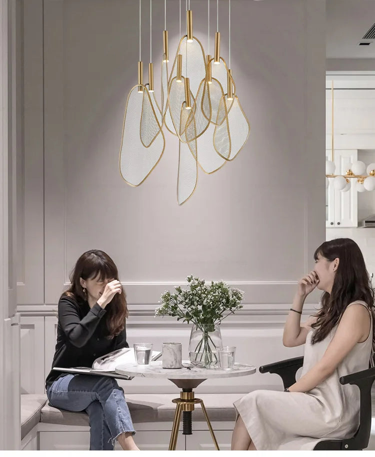 Modern Unique Fan Shape Pendant Lights Fixtures Personality For Parlor Bedroom Restaurant Home Art Deco Hanglamp Matte Gold