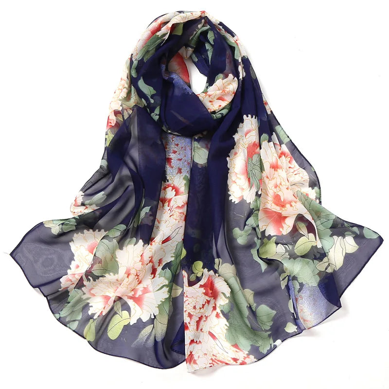 Fashion Women Silky Georgette Chiffon Floral Printing Beach Scarf Shawls Long Wraps Shawl Beach Scarf Kerchief Female Foulard